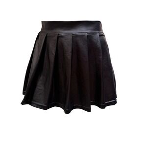 Avidlove  Pleated Micro Mini Skirt Black Y2K Faux Leather Goth Rocker Moto S